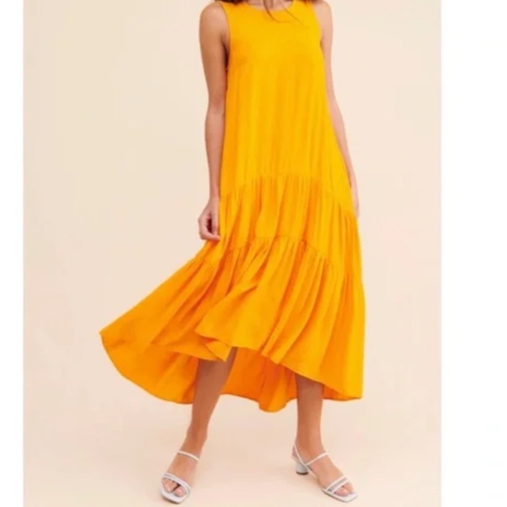 Anthropologie Maeve Mango Tiered Drop Waist High/Low Dress
